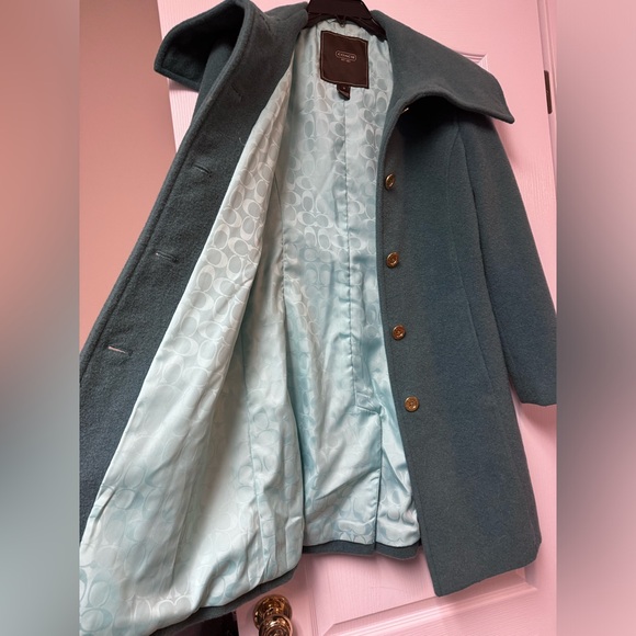 Coach peacock blue, shawl collar coat. - Picture 2 of 7